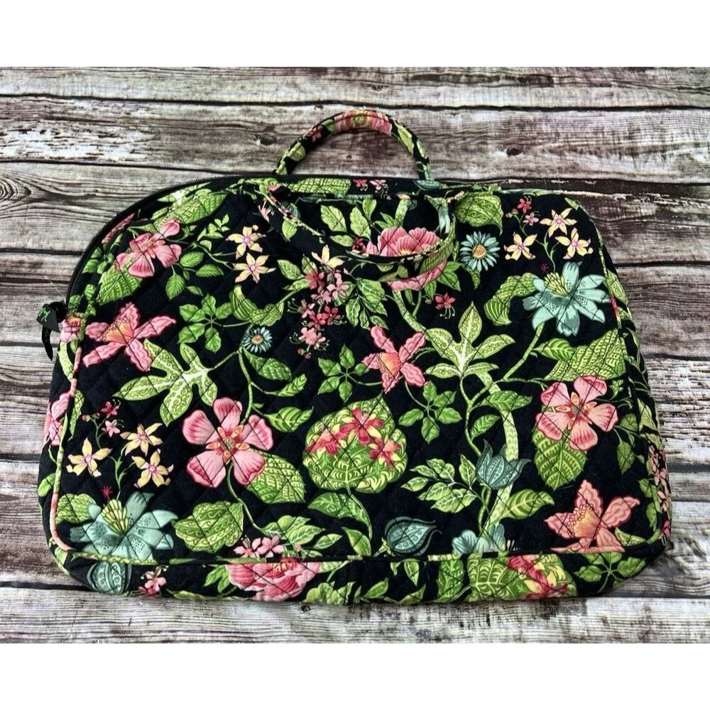 Vera Bradley Quilted Laptop Case Botanica Green Pink Floral Print Size 15